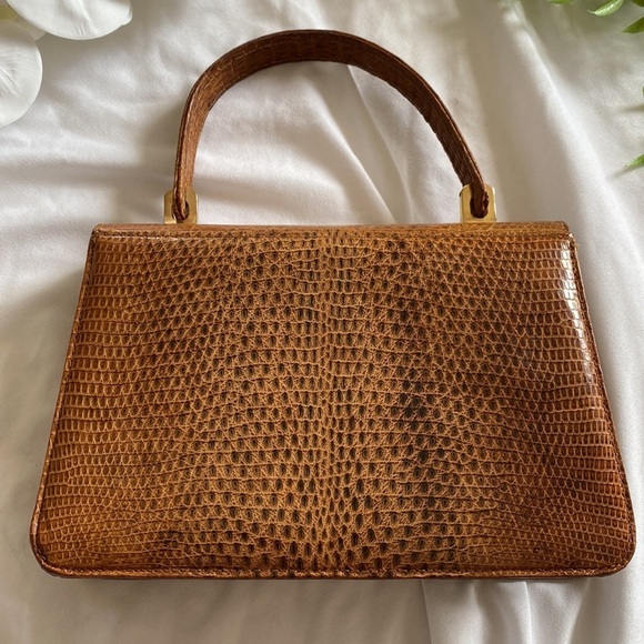 Vintage Murray Kruger Caramel Brown Snakeskin Embossed Top Handle Handbag - Picture 6 of 17
